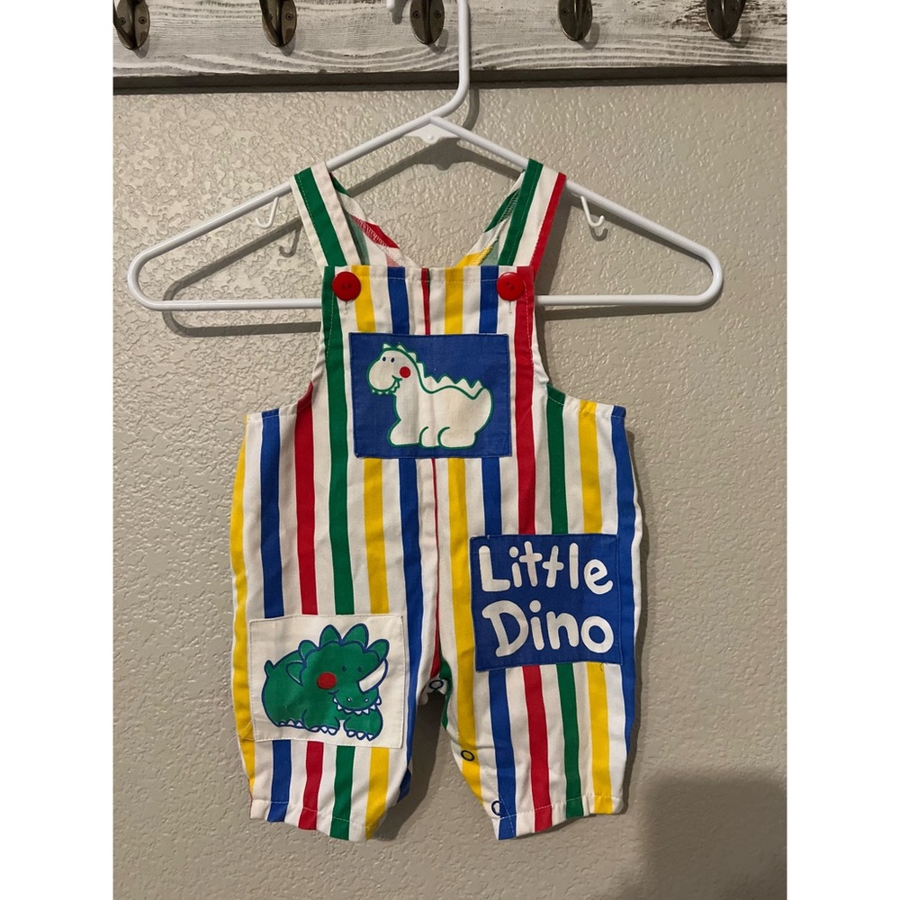 Vintage baby Little Dino overalls sz 0/6 months
